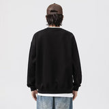 Men Hoodie round Neck Sweater Men's Autumn Loose Printed Coat Retro