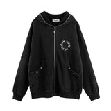 Men Hoodie Masked Zipper Hooded Sweater Men's Worn-out Design Sense Baggy Coat