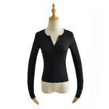 Women T-Shirt Top Women V-neck Single Breasted Long Sleeve Cardigan T-shirt