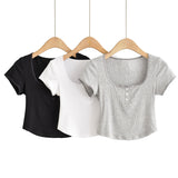 Women T-Shirt Summer Short-Sleeved T-shirt Female Slim Fit Square Collar
