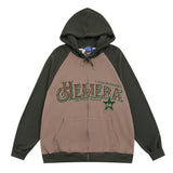 Men Hoodie Color-Block Raglan Sleeves Hooded Jacket Men's Loose Letters