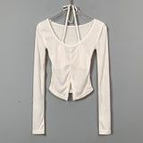 Women's Long Sleeve Shirt V-neck Long Sleeve U-Neck Split Top