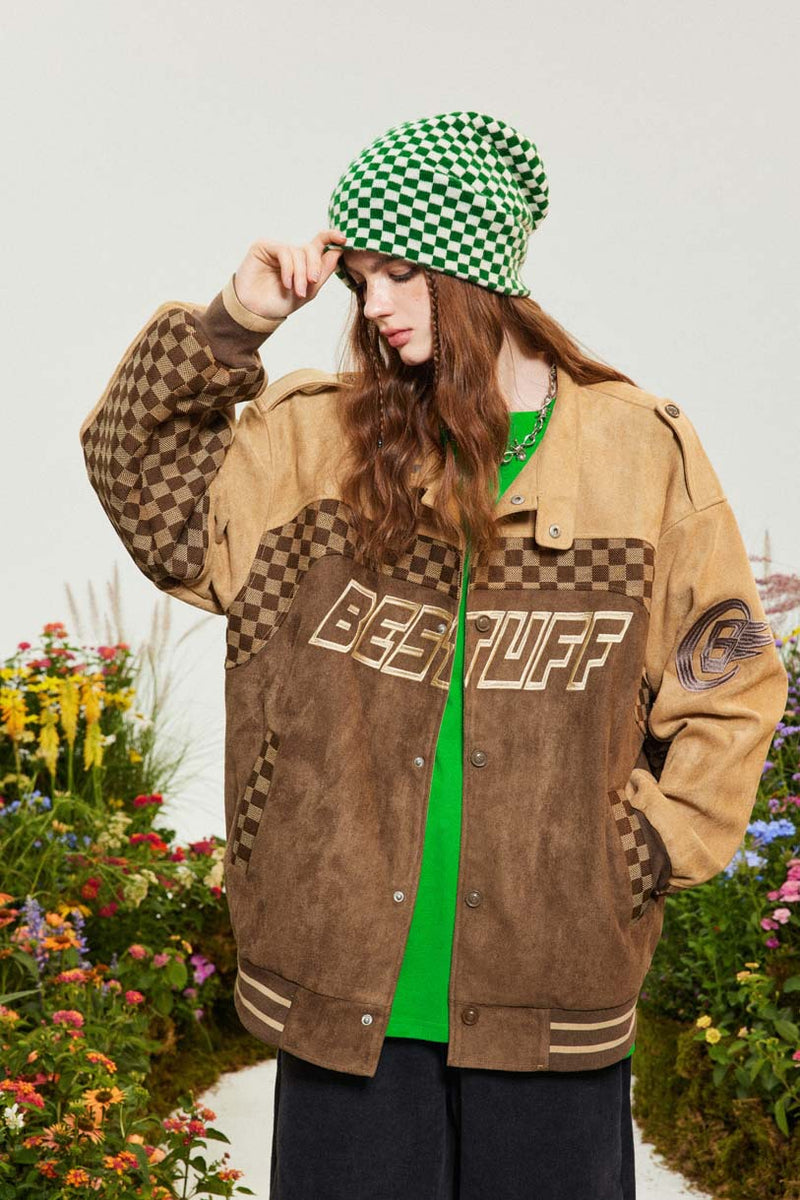 Unisex Jacket Autumn Deerskin Chessboard Plaid Jacket Women's Clothing
