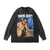 Men Long Sleeve Shirt Hip Hop Wash Long Sleeve T-shirt Men and Women Street Vintage
