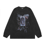 Men Long Sleeve Shirt Retro Dark Printed Washed Bottoming Long Sleeve T-shirt Oversize Men and Women