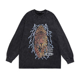 Men Long Sleeve Shirt Printed Washed Long Sleeve Bottoming T-shirt Men and Women Vintage