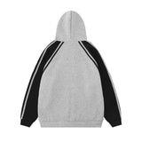 Men Hoodie Raglan Sleeve Colorblock Hood Coat Sports Loose Cardigan Sweater