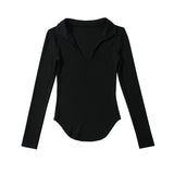 Women T-Shirt Autumn Long Sleeve Lapel V-Shaped Women's T-shirt