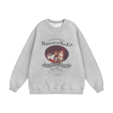Men Hoodie Kitten Print Sweater Autumn and Winter Loose Crew Neck Top