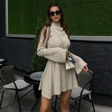 Women Sweater Dress Long Sleeve Knitted Turtleneck Dress Autumn and Winter Sheath
