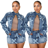 Women Co-Ord Set Autumn Denim Skirt Suit Denim Skirt Jacket Suits Suit