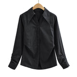 Women's T-Shirt Long-Sleeved Shirt Women's Autumn Pleated Elegant Versatile Top