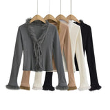 Women T-Shirt Stitching Temperament Long Sleeve Cardigan Women's Short Top