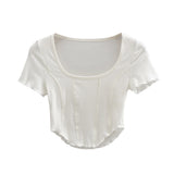 Women T-Shirt Top Summer Short Sleeve Slim-Fit T-shirt with round Neck