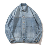 Men Denim Jacket Washed and Worn Denim Jacket Men Vibe Casual Denim Baggy Coat
