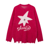 Men Long Sleeve Shirt Five-Pointed Star Contrast Color Jacquard Sweater for Men and Women Idle Style Couple Sweater