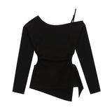 Women Long Sleeve T-Shirt off-Shoulder Printed Long Sleeve T-shirt Women's Fall Slim Fit Fashion Brand