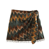 Women Skirt Summer Beaded Print Skirt