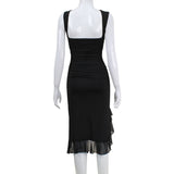 Women Desses round Neck Sleeveless Mesh Stitching Dress