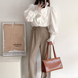 Women T-Shirt Long-Sleeved Shirt Collar Mid-Length Shirt for Women