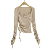 Women T-shirt Spring and Autumn Long Sleeve T-shirt Women's Short Bottoming Shirt Top
