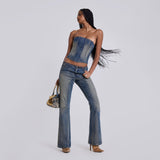 Women Jeans Denim Suit Spring Straight Low Female