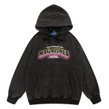 Men Hoodie Letter Printed Washed Distressed Hooded Sweater Men's Casual