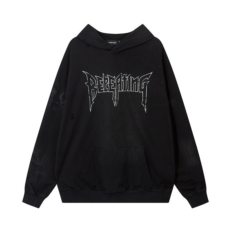 Unisex Vintage Hoodie Embroidery Washed Old
