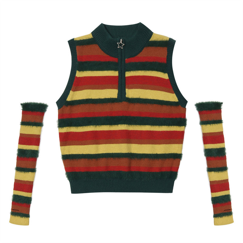 Women Sweater Sleeveless Knitwear Vest Women's Half Zipper Waistcoat