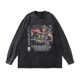 Men Long Sleeve Shirt Cartoon Printed Distressed Long Sleeve T-shirt Men's and Women's Bottoming Top