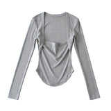 Women T-Shirt Long Sleeve Ballet Back Strap T-shirt Top