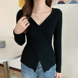 Women Long Sleeve Shirt V-neck Sweater Casual Bottoming Shirt Top