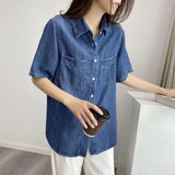 Women T-Shirt Vintage Denim Shirt Women Summer Loose Design