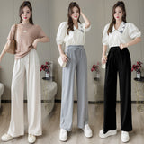 Palazzo Pants Casual Korean Style Loose Wide-Leg Pants for Students Drape Knit
