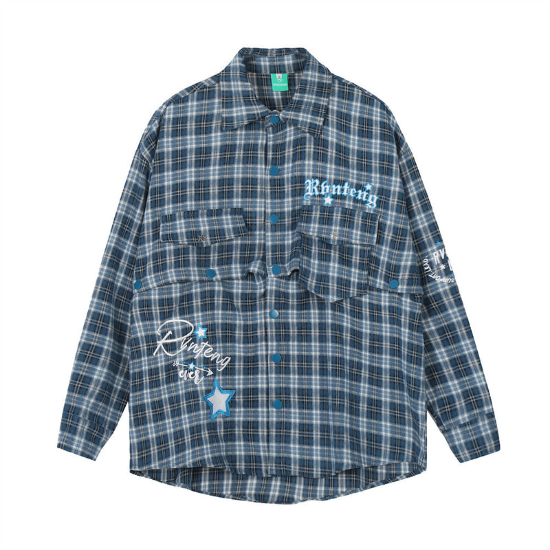 Women Long Sleeve Shirt Women's Plaid Long Sleeve Shirt Autumn Embroidery Short Shirt Coat