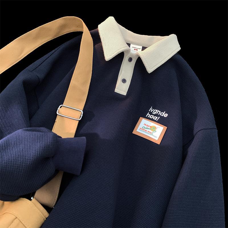 Men Hoodie Vintag Sweater Men's Spring and Autumn Loose Polo Shirt Couple