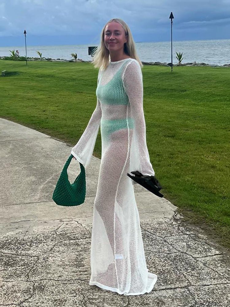 Women Sweater Dress Knitted Polo Long Skirt Sun Protection Dress Women