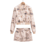 Women Skirt Fall Women's Clothing Printed Jacket Coat Mid-Length Dress Set