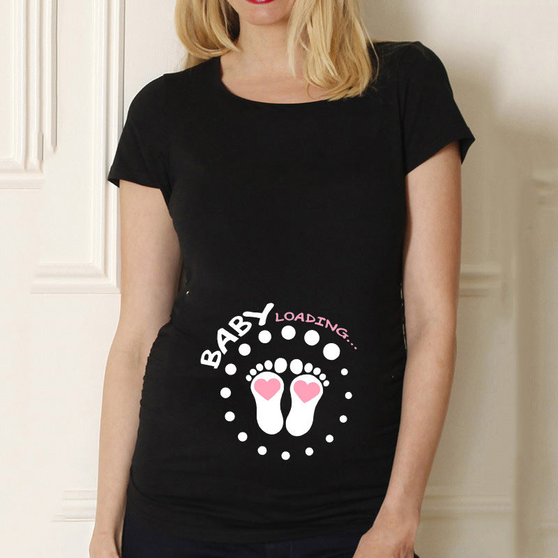 Pregnancy Shirt Maternity Cute Baby Print O-Neck