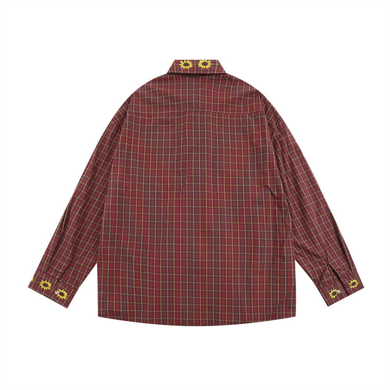 Men Long Sleeved T Shirt Fine Plaid Long Sleeve Shirt Menswear Fashion Brand Loose Casual Polo Collar Outer Shirt