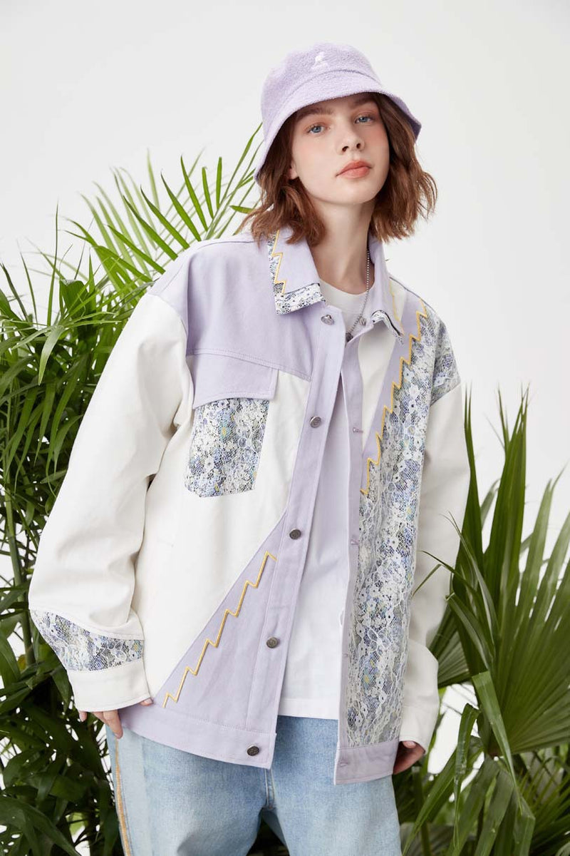 Unisex Jacket Autumn Lace Stitching Jacket Women's Clothing