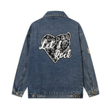 Men Denim Jacket Heart Printing Denim Jacket