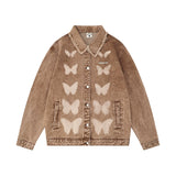 Men Denim Jacket Washed Distressed Butterfly Printed Denim Men Spring and Autumn Jacket