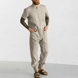 Men Pant Casual Suit Summer Short-Sleeved One-Piece Overalls