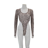 Women Jumpsuit Mesh Leopard Print Long Sleeve Jumpsuit