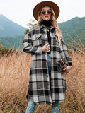 Plaid Trench Coat Autumn and Winter Loose Woolen Plaid Coat