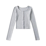 Women T-Shirt Cardigan Spring/Summer round Neck Long Sleeve T-shirt