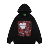 Men Hoodie Hooded Sweater Men's Printed Heart-Shaped Rose Loose Hoodie