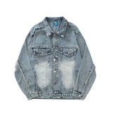 Men Denim Jacket Distressed Stitching Denim Jacket Men's Loose Pu Handsome Wash Jacket