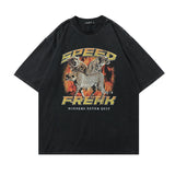 Men T Shirt Tkpa Dark High Street Punk Skull Print Worn Looking Washed-out Short Sleeve T-shirt Men's and Women's Ins Hip-Hop Street Top
